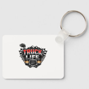 Truck Life Grunge Distressed Chrome Red Trucker Li Key Ring