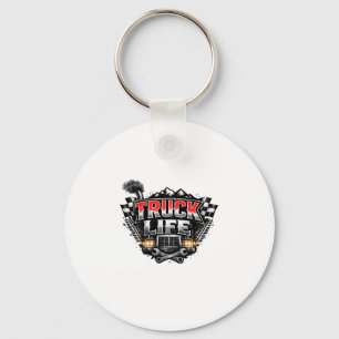 Truck Life Grunge Distressed Chrome Red Trucker Li Key Ring