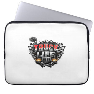 Truck Life Grunge Distressed Chrome Red Trucker Li Laptop Sleeve