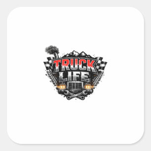 Truck Life Grunge Distressed Chrome Red Trucker Li Square Sticker