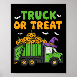 Truck Or Treat Funny Pumpkin Garbage Truck Hallowe Poster