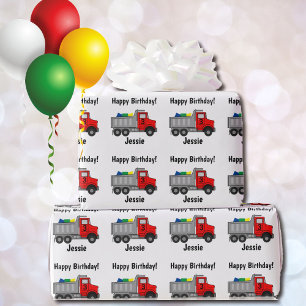 Truck Personalise Boy's Name Age Happy Birthday  Wrapping Paper