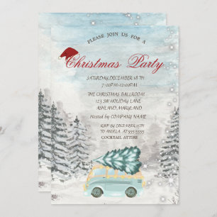 Truck Pine Tree Forest Christmas Party Invitation