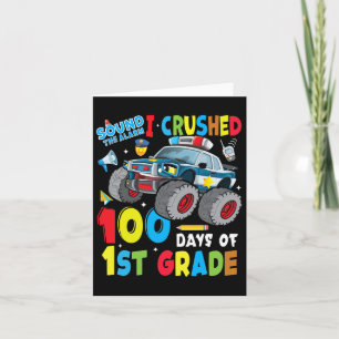 Truck Police Car 100 Days Of School 1st Grade Boys Card