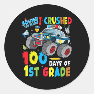 Truck Police Car 100 Days Of School 1st Grade Boys Classic Round Sticker