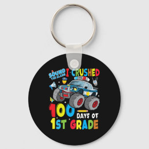 Truck Police Car 100 Days Of School 1st Grade Boys Key Ring