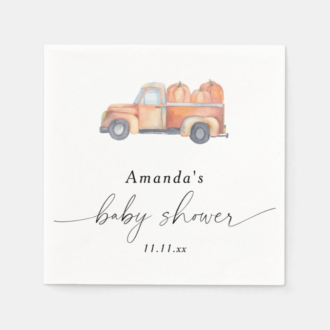 Truck pumpkin autumn baby shower  napkin (Front)