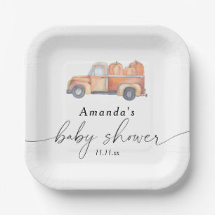 Truck pumpkin autumn baby shower paper plate