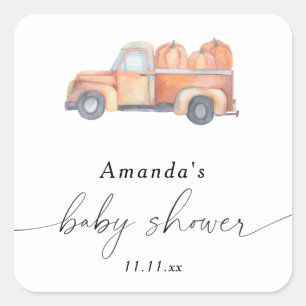 Truck pumpkin autumn baby shower  square sticker