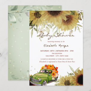 Truck Pumpkin Sunflowers Drive Baby Shower  Invitation