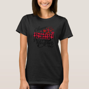 Truck Red Buffalo Plaid With Hearts Happy Valentin T-Shirt