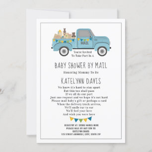 Truck Social Distancing Blue Baby Shower By Mail Invitation