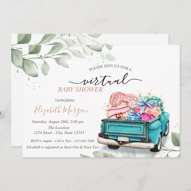 Truck Sweets Presents Virtual Drive By Baby Shower Invitation (Front/Back)