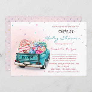 Truck Sweets Stars Drive By Baby Shower Invitation