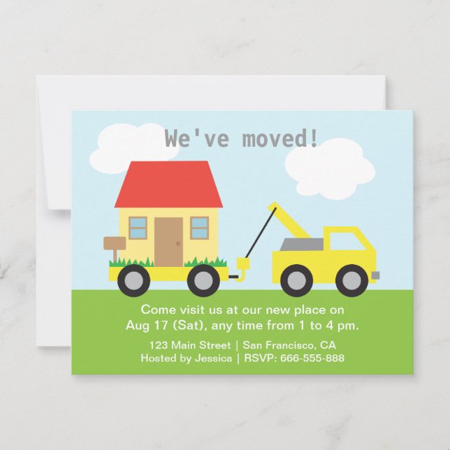 Truck Towing House We Moved Housewarming Party Invitation (Front)