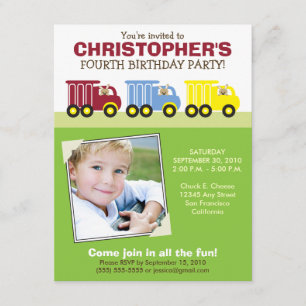 Truck Trio Boy's Green Birthday Party Invitation