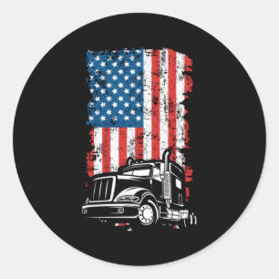 Truck Trucker American Flag Classic Round Sticker