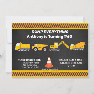 Truck, Trucks & More Trucks Kids Birthday  Invitation