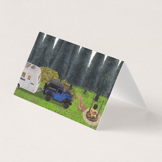 Truck with a Pull Camper in the Woods Cleared Camp (Front)