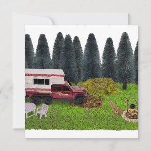 Truck with Camper in the Woods Camping Spot Invitation