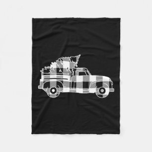 Truck Xmas Tree Black & White Buffalo Plaid Me Fleece Blanket