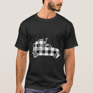 Truck Xmas Tree Black & White Buffalo Plaid Me T-Shirt