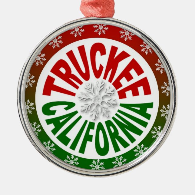 Truckee California red green snowflake ornament (Front)