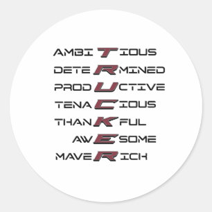 Trucker Acrostic Professional Traits Strength Classic Round Sticker