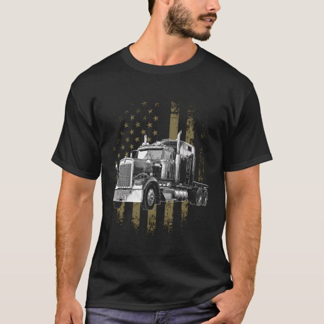 Trucker American Flag Big Rig Semi-Trailer Truck D T-Shirt (Front)