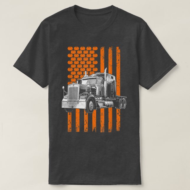 Trucker American Flag Semi-Trailer Truck Driver Ha T-Shirt (Design Front)