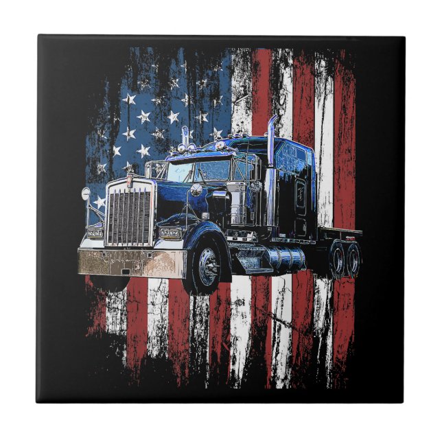 Trucker American Flag Truck Driver Truck Driver Gi Ceramic Tile (Front)