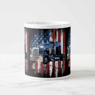 Trucker American Flag Truck Driver Truck Driver Gi Large Coffee Mug
