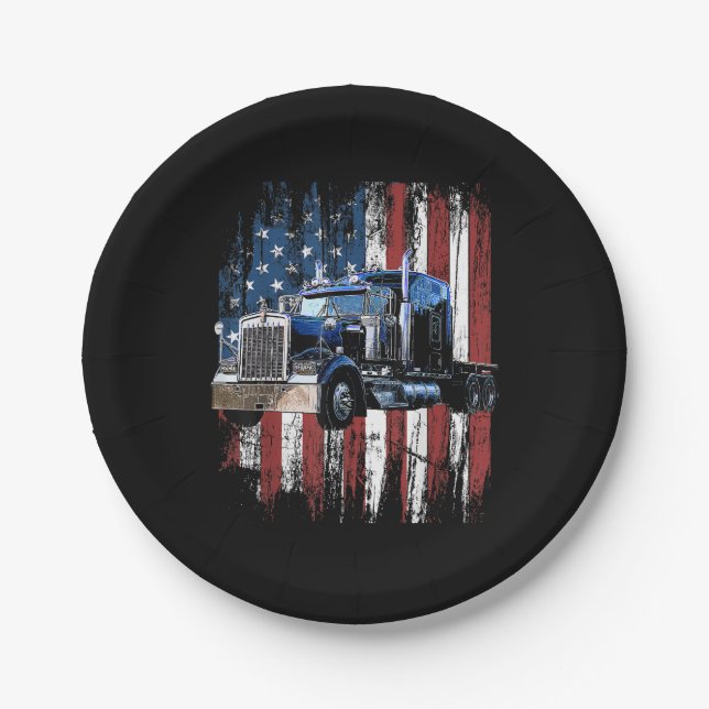 Trucker American Flag Truck Driver Truck Driver Gi Paper Plate (Front)