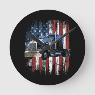 Trucker American Flag Truck Driver Truck Driver Gi Round Clock