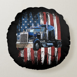 Trucker American Flag Truck Driver Truck Driver Gi Round Cushion