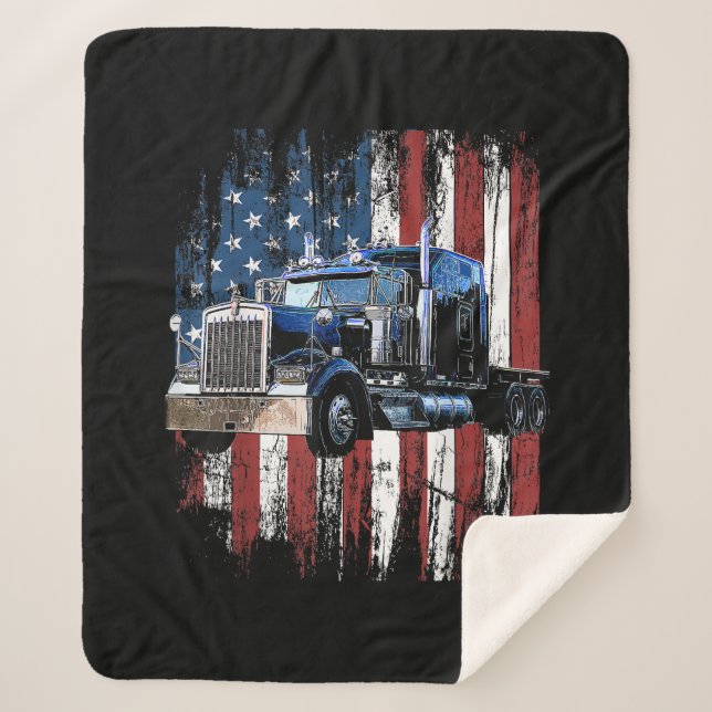 Trucker American Flag Truck Driver Truck Driver Gi Sherpa Blanket (Front)