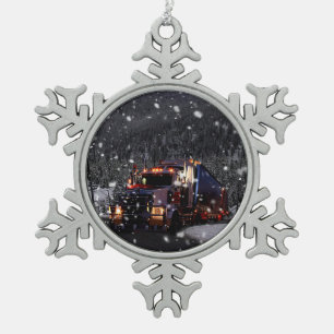Trucker Christmas Snowflake Pewter Christmas Ornament