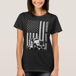 Trucker Dad Truck Driver American Flag Fathers Day T-Shirt