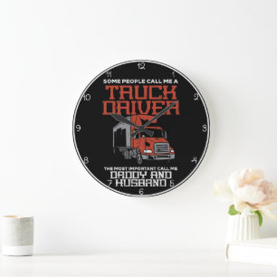 Trucker: Daddy and Husband My World Large Clock