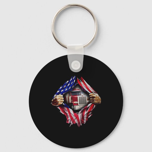 Trucker Driver American Flag Truck Key Ring (Front)