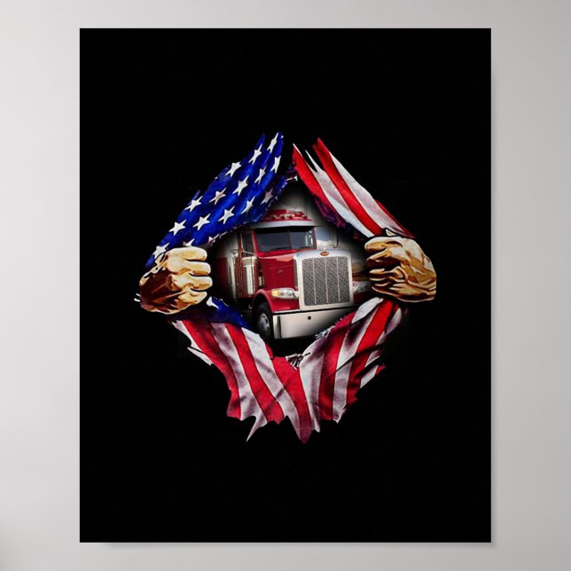 Trucker Driver American Flag Truck Poster (Front)