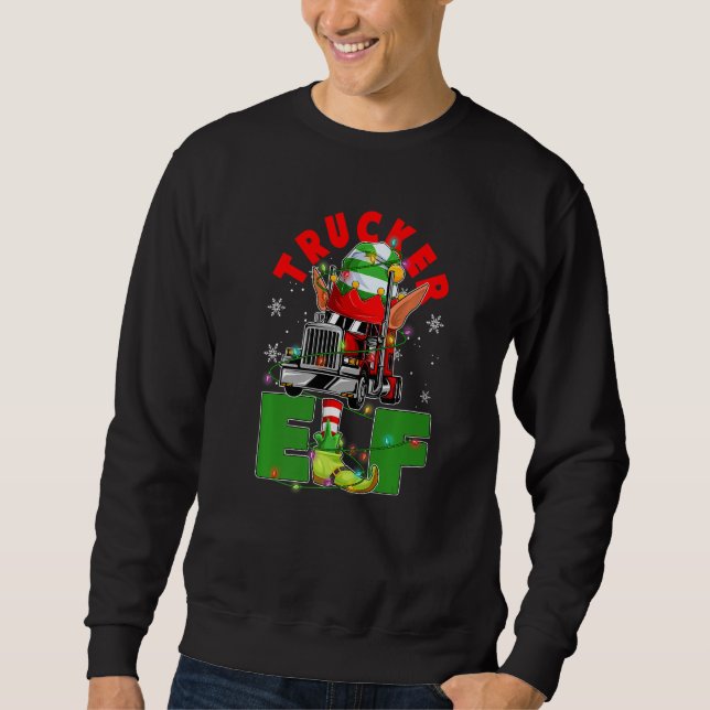 Trucker Elf Christmas Tree Light Truck Drivers Xma Sweatshirt (Front)