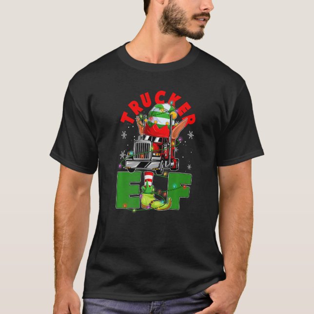 Trucker Elf Christmas Tree Light Truck Drivers Xma T-Shirt (Front)