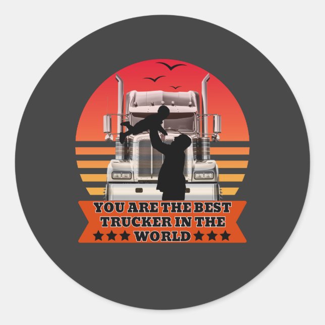 Trucker Father Baby Love Road Family Pride Design Classic Round Sticker (Front)