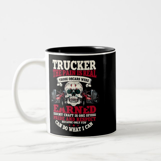 Trucker Gifts Funny Tractor Trailer 18 Wheeler Two-Tone Coffee Mug (Left)
