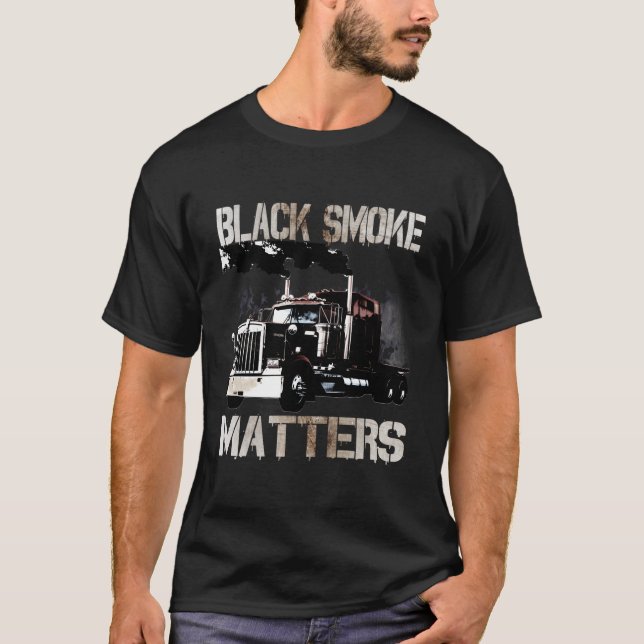 Trucker Gifts Tractor Trailer 18 Wheeler Smoke Mat T-Shirt (Front)