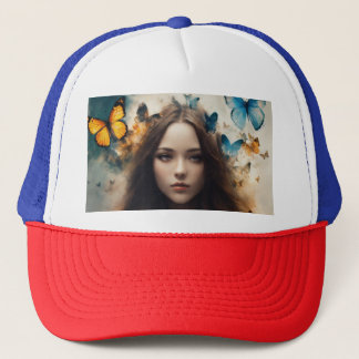 Trucker Hat: Butterfly & Feather Trucker Hat