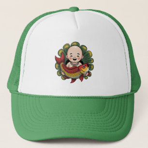 Trucker Hat Cute Boy with Lucky Koi