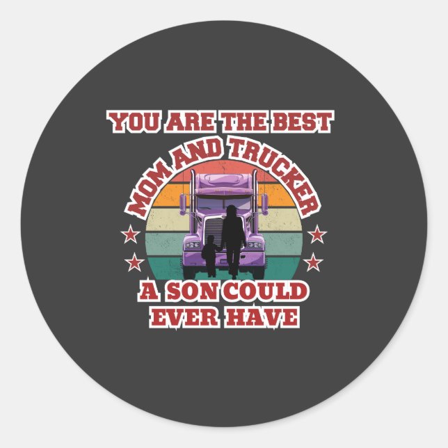 Trucker Mother Son Bond Family Road Love Design Classic Round Sticker (Front)
