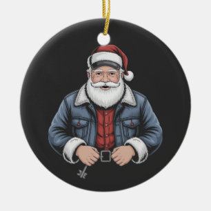 Trucker Santa Claus Funny Truck Driving Christmas  Ceramic Ornament